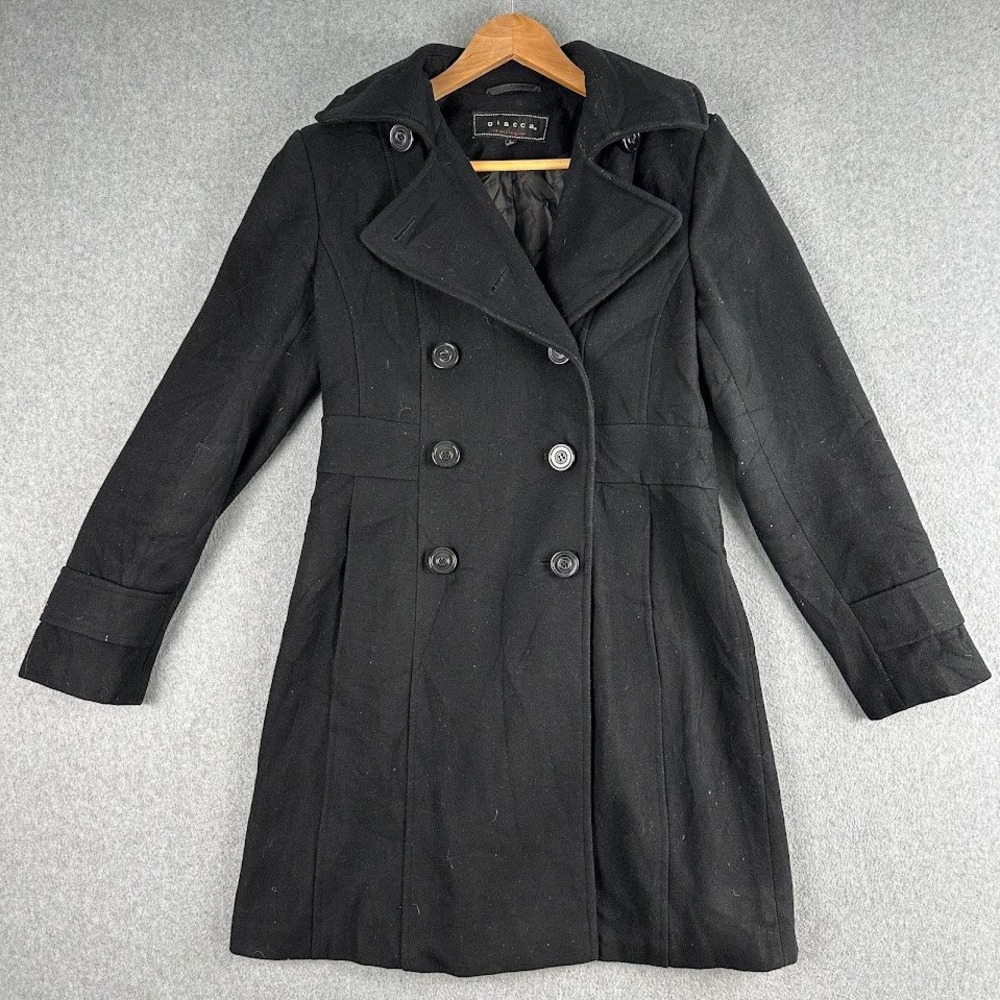 Giacca Womens Double Breasted Pea Coat Black Small Wool Blend Long Jacket Winter